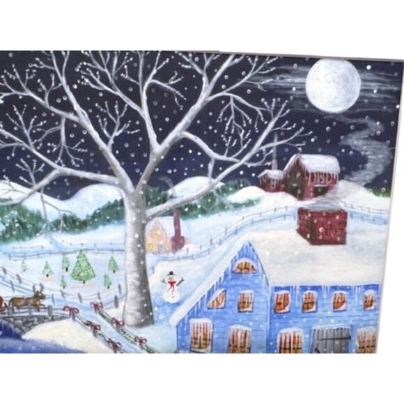 EUC Framed Winter Wonderland Ice Skating Scene Print w/Rustic Brown Ornate Frame - Picture 8 of 9